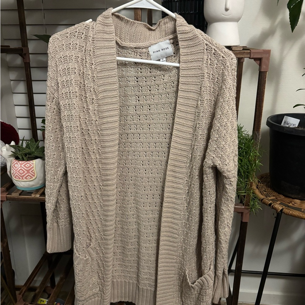 Pink Rose Women's Tan Cardigan Sweater